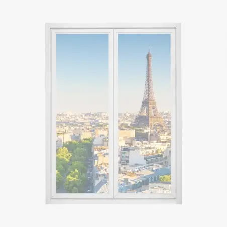 Sticker pour vitres et fenêtres vue panoramique de la Tour Eiffel au coucher de soleil à Paris – Wallnifity®