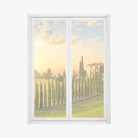 Sticker pour vitres et fenêtres coucher de soleil en Toscane — avenue de cyprès – Wallnifity®
