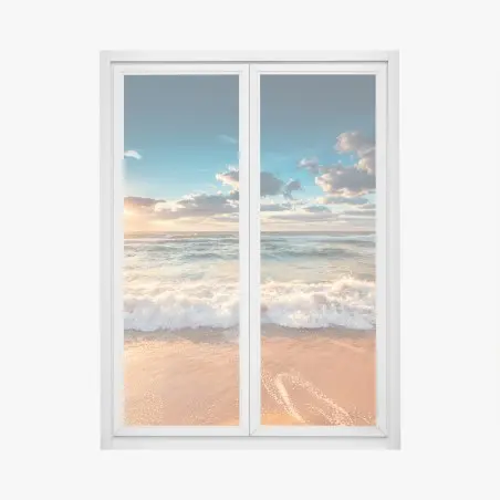 Sticker pour vitres et fenêtres lever de soleil doré sur la mer – Wallnifity®