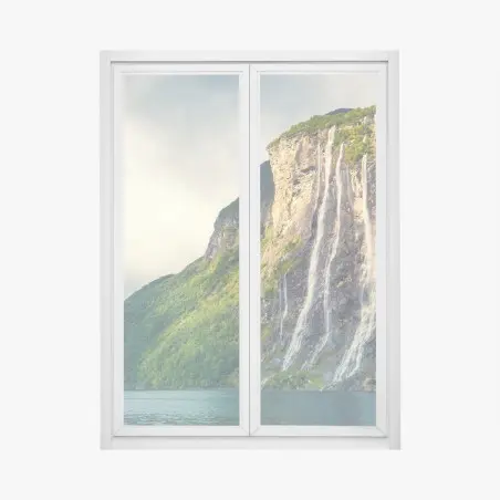 Sticker pour vitres et fenêtres affiche murale : cascades du fjord de Geiranger – Wallnifity®