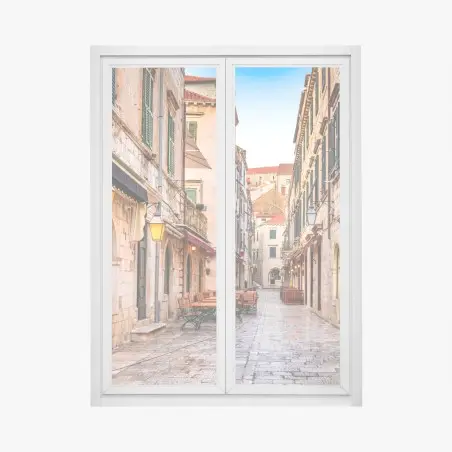 Sticker pour vitres et fenêtres ruelle pavée de Dubrovnik au charme médiéval – Wallnifity®