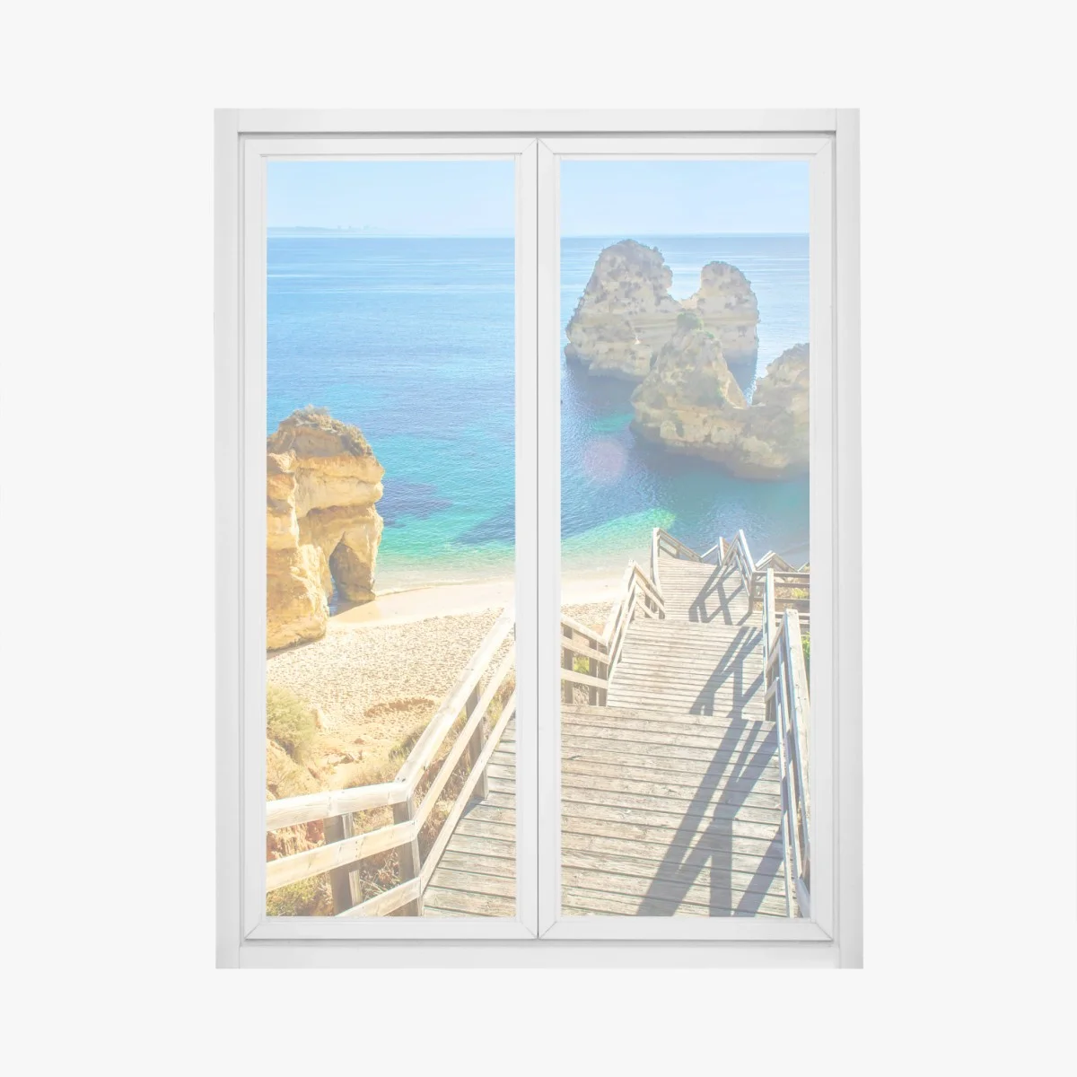 Sticker pour vitres et fenêtres escaliers vers la crique aux eaux turquoise – Wallnifity® Sticker pour vitres et fenêtres escaliers vers la crique aux eaux turquoise – Wallnifity®