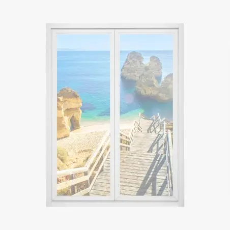 Sticker pour vitres et fenêtres escaliers vers la crique aux eaux turquoise – Wallnifity®