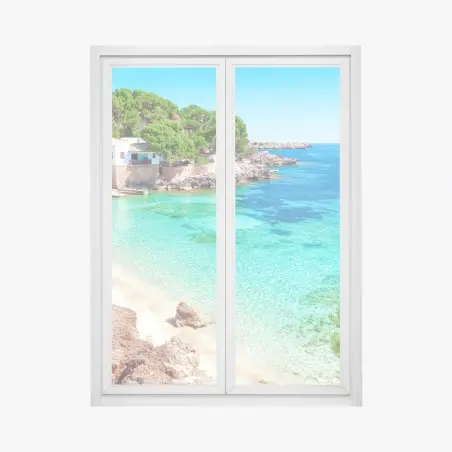 Sticker pour vitres et fenêtres refuge côtier aux eaux turquoise – Wallnifity®