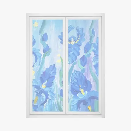 Sticker pour vitres et fenêtres bouquet d'iris bleus en peinture à l'huile – Wallnifity®