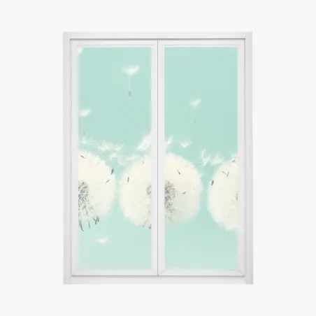 Sticker pour vitres et fenêtres souffle de pissenlits sur fond turquoise – Wallnifity®