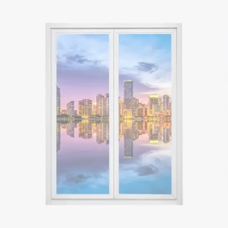 Sticker pour vitres et fenêtres reflets colorés de Miami au crépuscule – Wallnifity®