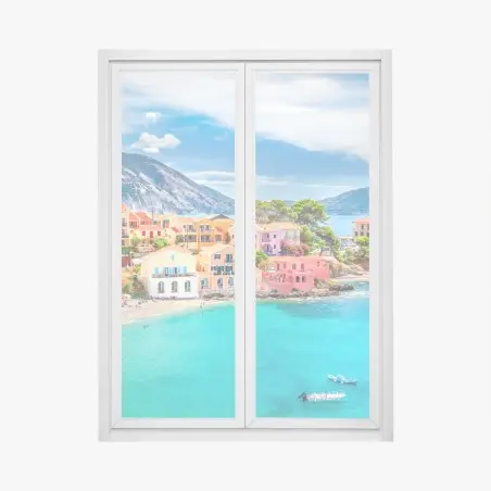 Sticker pour vitres et fenêtres village côtier coloré d'Assos, Céphalonie – Wallnifity®