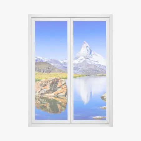 Sticker pour vitres et fenêtres reflet du Cervin sur le lac Stellisee – Wallnifity®