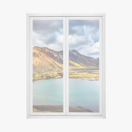 Sticker pour vitres et fenêtres lumières d'Islande : lac turquoise et montagnes – Wallnifity®