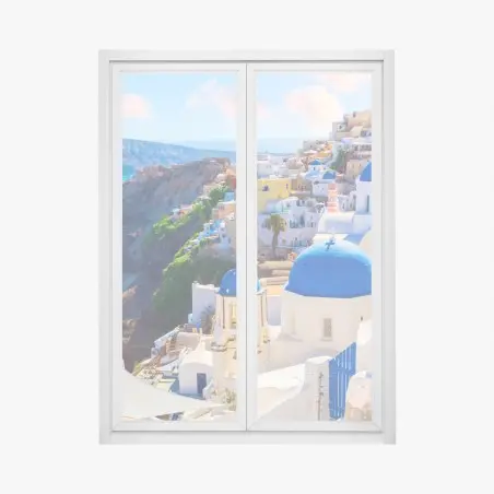 Sticker pour vitres et fenêtres Oia, Santorin : village aux dômes bleus – Wallnifity®