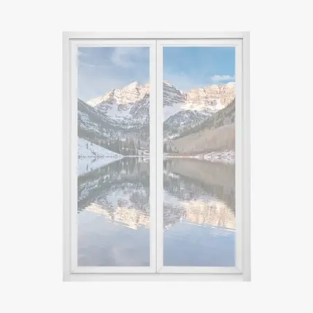 Sticker pour vitres et fenêtres paysage montagneux aux reflets dorés – Wallnifity®