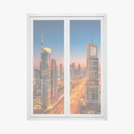 Sticker pour vitres et fenêtres ciel urbain de Dubaï au crépuscule – Wallnifity®