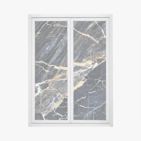 Sticker pour vitres et fenêtres élégance marbrée bleu-gris aux veines dorées – Wallnifity®