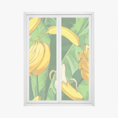Sticker pour vitres et fenêtres motif de bananes tropicales sur feuillage – Wallnifity®