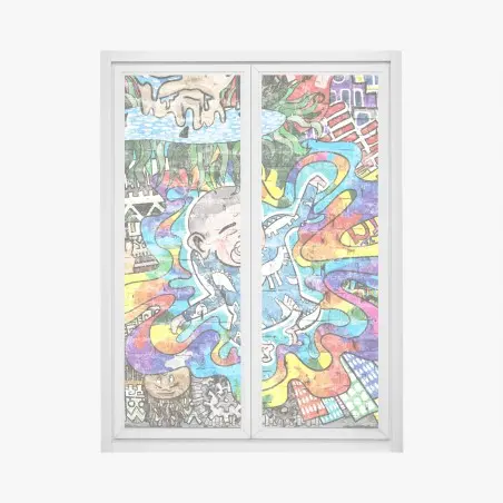 Sticker pour vitres et fenêtres rêveries urbaines - fresque psychédélique – Wallnifity®