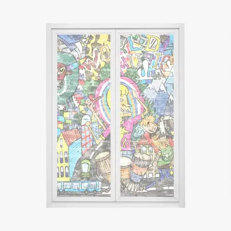 Sticker pour vitres et fenêtres murale urbaine musicale multicolore – Wallnifity®