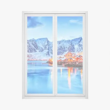 Sticker pour vitres et fenêtres village côtier scandinave au crépuscule – Wallnifity®
