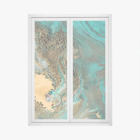 Sticker pour vitres et fenêtres abstraction marine dorée et turquoise – Wallnifity®