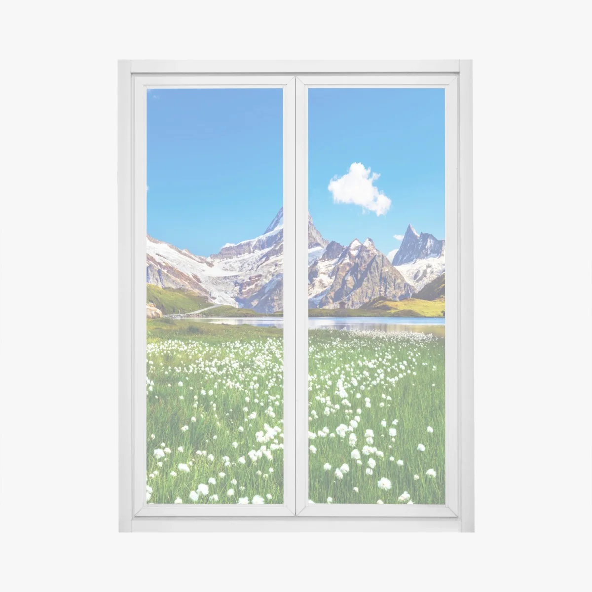 Sticker pour vitres et fenêtres pause alpine: panorama montagneux et lac cristallin – Wallnifity® Sticker pour vitres et fenêtres pause alpine: panorama montagneux et lac cristallin – Wallnifity®