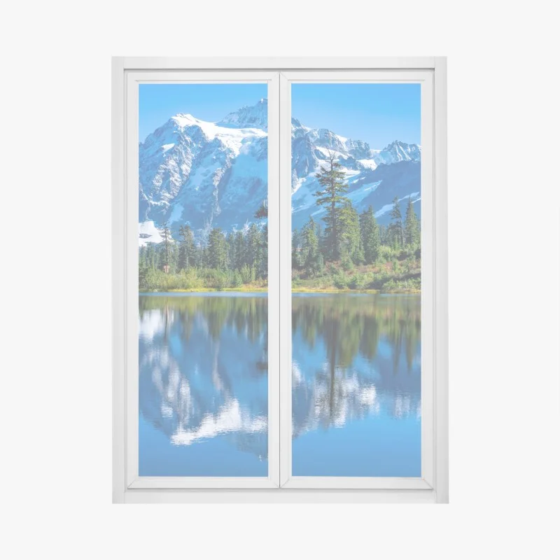 Sticker pour vitres et fenêtres reflets d'un sommet enneigé sur un lac alpin – Wallnifity® Sticker pour vitres et fenêtres reflets d'un sommet enneigé sur un lac alpin – Wallnifity®