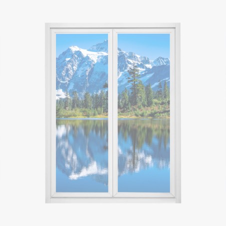 Sticker pour vitres et fenêtres reflets d'un sommet enneigé sur un lac alpin – Wallnifity®