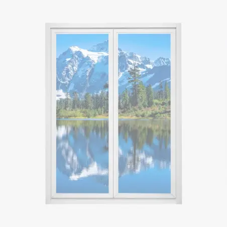Sticker pour vitres et fenêtres reflets d'un sommet enneigé sur un lac alpin – Wallnifity®