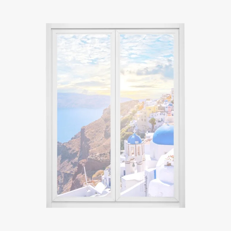Sticker pour vitres et fenêtres panorama d'Oia à Santorin – Wallnifity®
