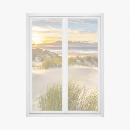 Sticker pour vitres et fenêtres coucher de soleil sur les dunes d'Ameland – Wallnifity®