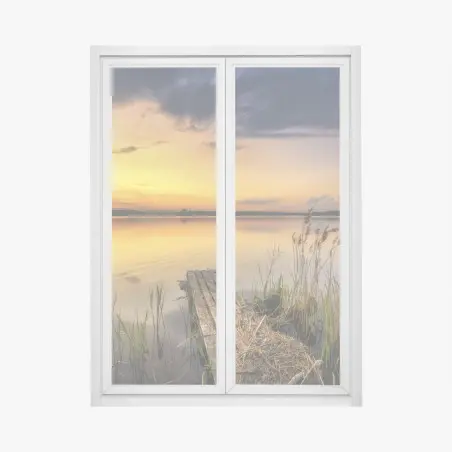 Sticker pour vitres et fenêtres coucher de soleil doré sur le lac – Wallnifity®