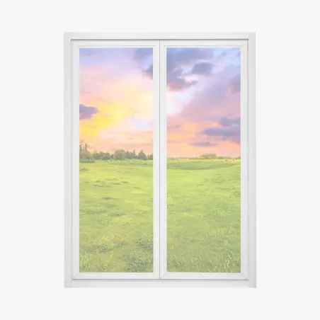 Sticker pour vitres et fenêtres coucher de soleil sur prairie verdoyante – Wallnifity®