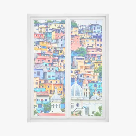 Sticker pour vitres et fenêtres maisons colorées de Las Peñas sur la colline Santa Ana, Guayaquil – Wallnifity®