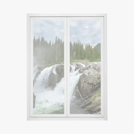 Sticker pour vitres et fenêtres cascade sauvage entre rochers et sapins – Wallnifity®