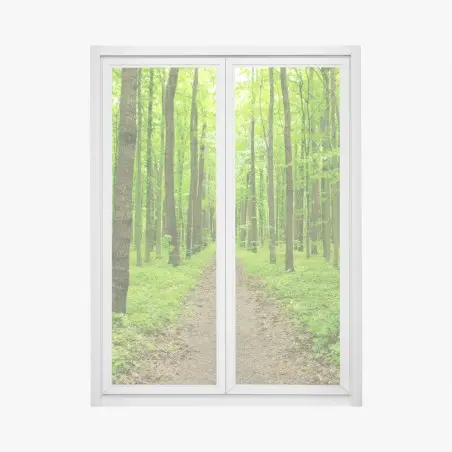 Sticker pour vitres et fenêtres sentier verdoyant en forêt au printemps – Wallnifity®