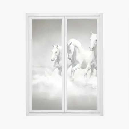 Sticker pour vitres et fenêtres trois chevaux blancs en liberté – Wallnifity®