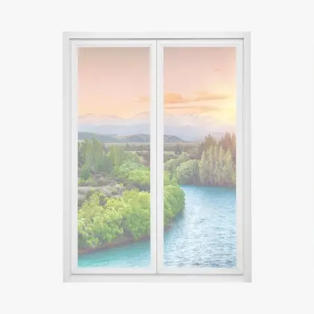 Sticker pour vitres et fenêtres coucher de soleil sur la rivière Clutha et les Alpes du Sud – Wallnifity®