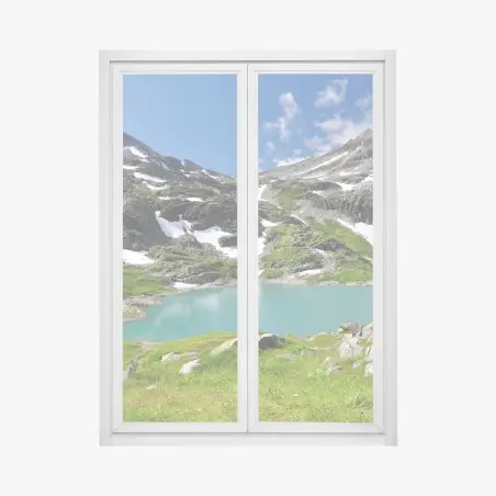 Sticker pour vitres et fenêtres vue alpine sur le lac turquoise – Wallnifity®