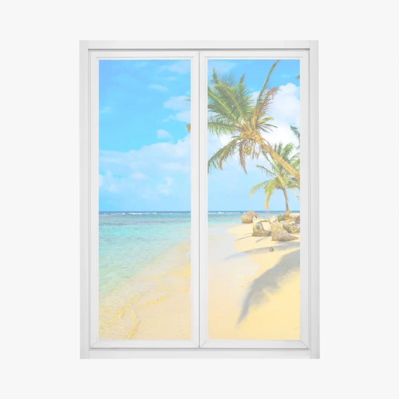 Sticker pour vitres et fenêtres évasion paradisiaque sur une île tropicale – Wallnifity®