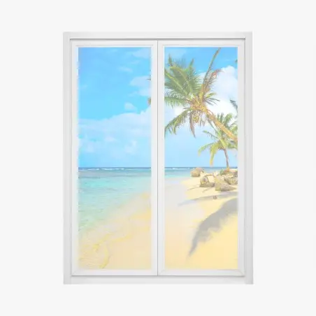 Sticker pour vitres et fenêtres évasion paradisiaque sur une île tropicale – Wallnifity®