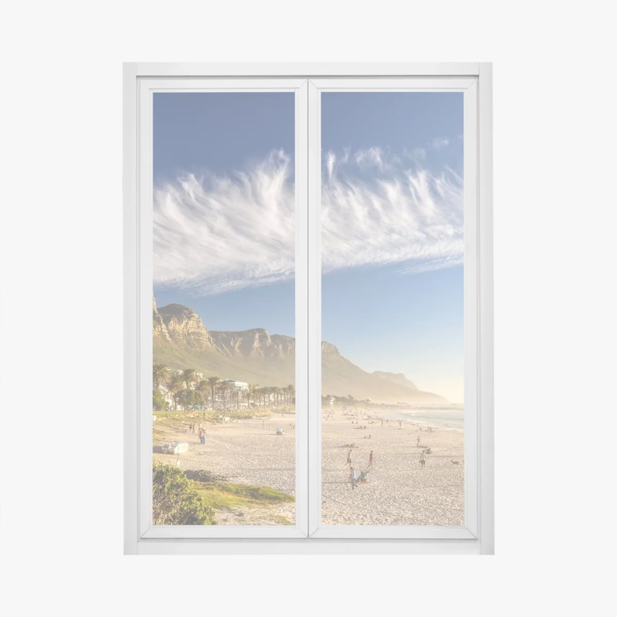 Sticker pour vitres et fenêtres plage dorée au pied des montagnes – Wallnifity® Sticker pour vitres et fenêtres plage dorée au pied des montagnes – Wallnifity®
