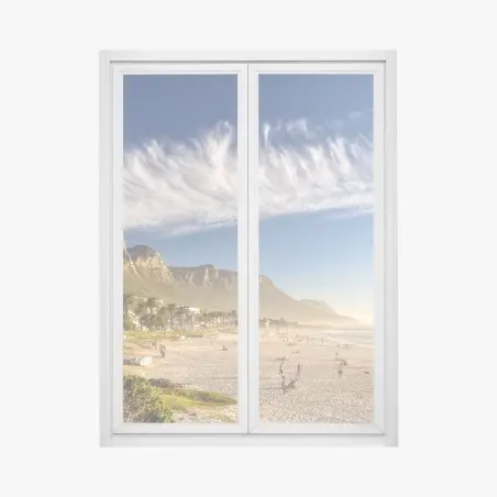 Sticker pour vitres et fenêtres plage dorée au pied des montagnes – Wallnifity®