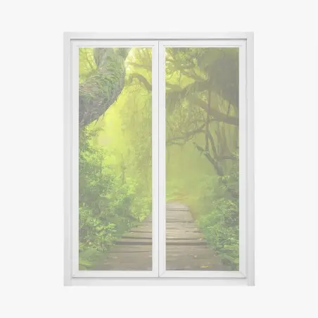 Sticker pour vitres et fenêtres sentier brumeux au cœur de la forêt – Wallnifity®