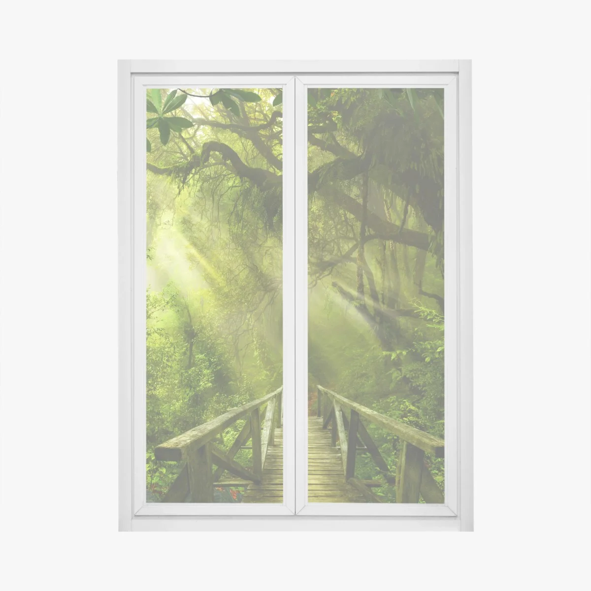 Sticker pour vitres et fenêtres chemin en forêt tropicale baigné de lumière – Wallnifity® Sticker pour vitres et fenêtres chemin en forêt tropicale baigné de lumière – Wallnifity®