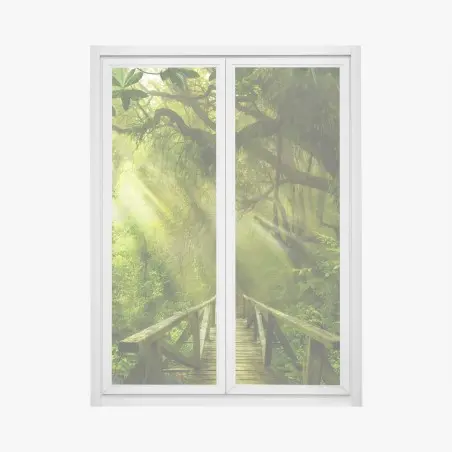Sticker pour vitres et fenêtres chemin en forêt tropicale baigné de lumière – Wallnifity®