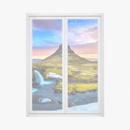 Sticker pour vitres et fenêtres lever de soleil à Kirkjufell, paysage d'Islande – Wallnifity®