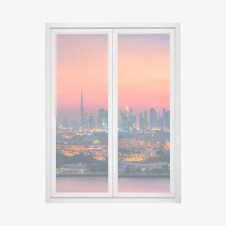 Sticker pour vitres et fenêtres horizon moderne au coucher de soleil — Dubaï – Wallnifity®