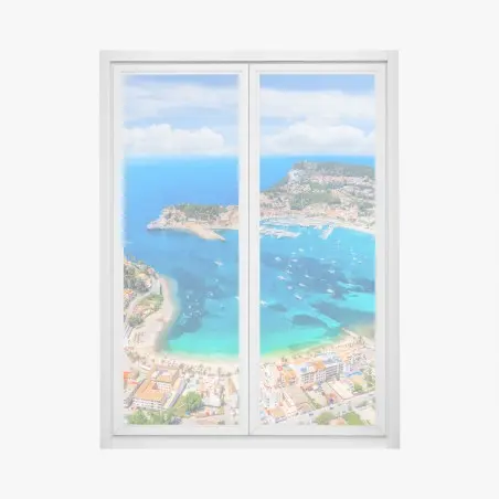 Sticker pour vitres et fenêtres vue aérienne du Port de Sóller, baie turquoise – Wallnifity®