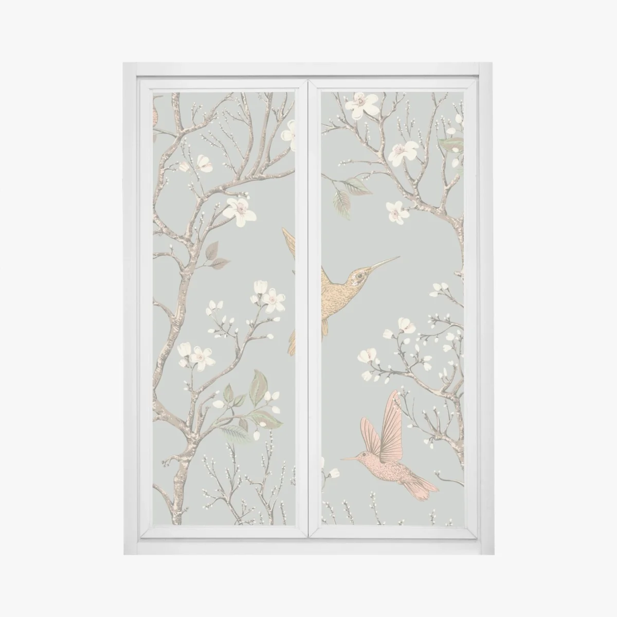 Sticker pour vitres et fenêtres colibris et fleurs sur fond vert doux – Wallnifity® Sticker pour vitres et fenêtres colibris et fleurs sur fond vert doux – Wallnifity®