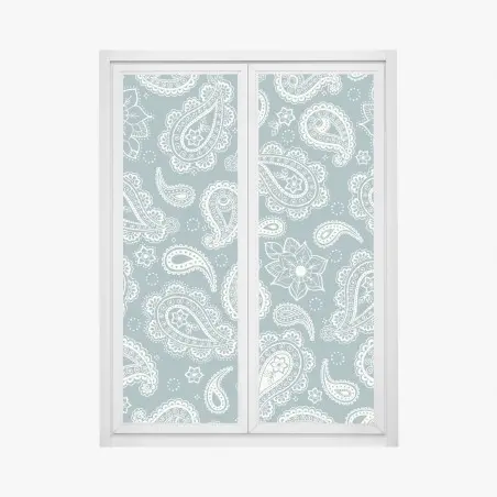 Sticker pour vitres et fenêtres motif cachemire floral bleu-vert élégant – Wallnifity®