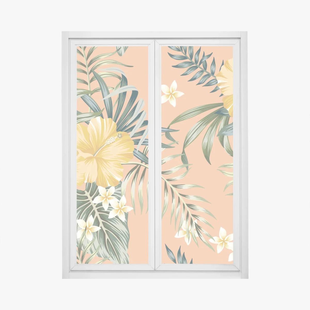 Sticker pour vitres et fenêtres fleurs tropicales jaunes sur fond pêche – Wallnifity® Sticker pour vitres et fenêtres fleurs tropicales jaunes sur fond pêche – Wallnifity®